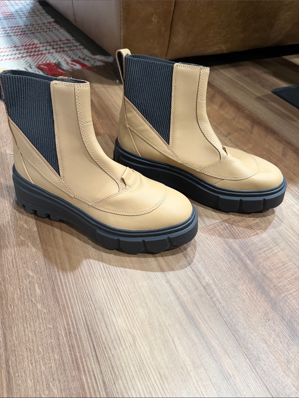 Sorel Tan Chelsea Platform Boots with Black Elastic